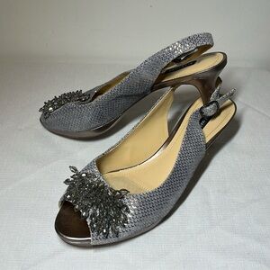 Alex Marie Silver Slingback Heels. Size 8. Worn once. Beads on front. Super cute